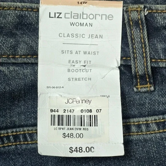 Liz Claiborne Woman 14W Regular Bootcut Jeans Dark Wash Stretch High Rise New - Picture 2 of 5